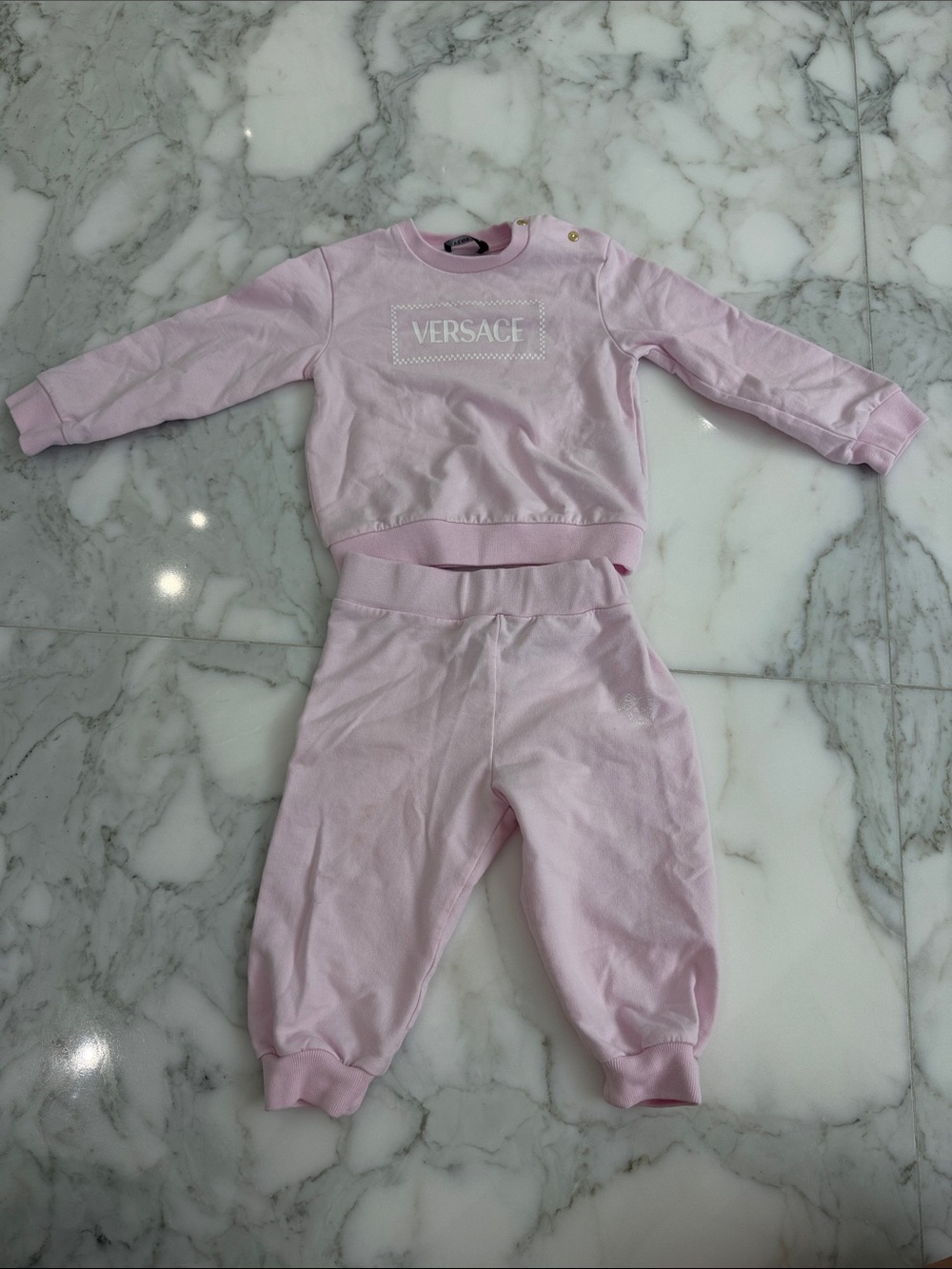 Versace Baby light pink two-piece sweatshirt + sweatpants set